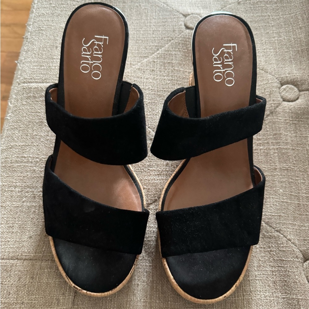 Franco Sarto. Black wedge sandal.  Only worn once.